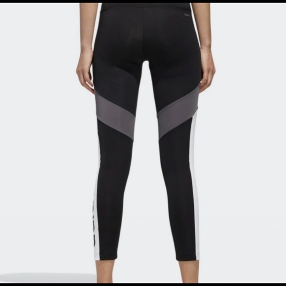 Adidas Women’s Aeroready Black White Gray Colorblock Logo Leggings M - Picture 3 of 10